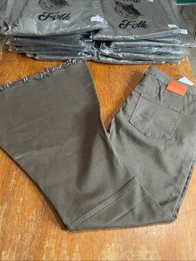 Bulk sale 20 pairs plus size Folk Olive Brown Wide-Leg Jeans with Frayed Hem